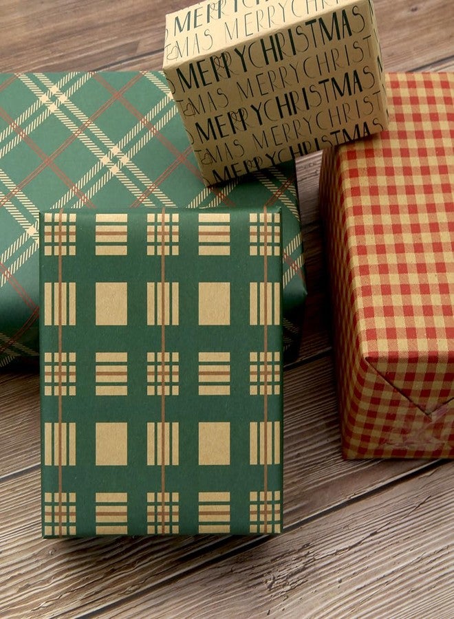 Boerni Christmas Plaid Gift Wrapping Paper - 4 Sheets, Green and Red, 28 * 20 Inch for Xmas, New Year, Birthday, Wedding - Merry Christmas Kraft Paper for Men, Women, Boys, Girls - Image 4